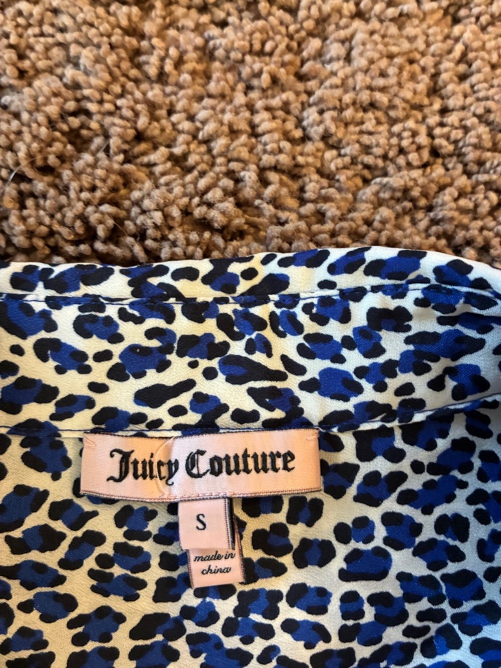 Juicy Couture Blue and White Cheetah Printed Button-Down Shirt - Picture 2 of 7
